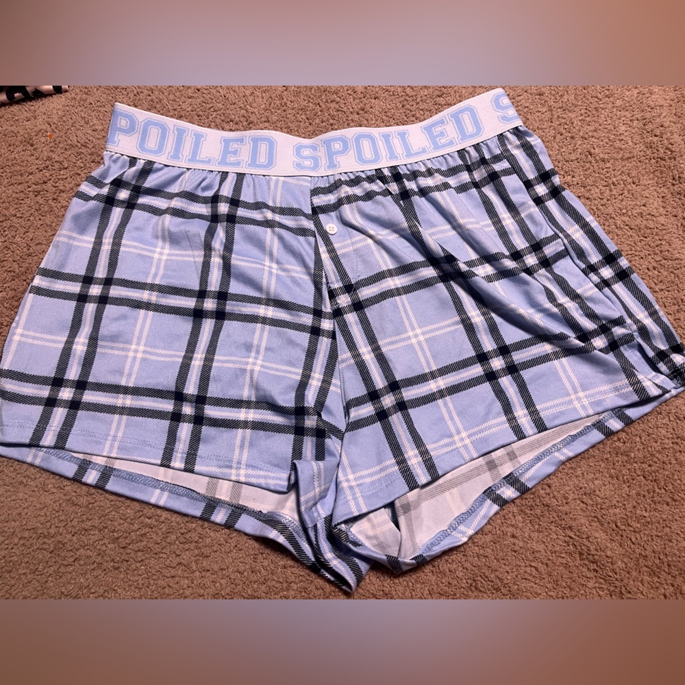 Woman’s Light Blue Plaid Boxers Size M